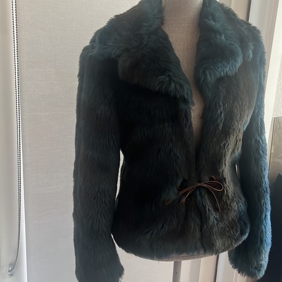 Gorgeous Faux Fur Miss Sixty Jacket , leather tie closure Blue , SZ M - Picture 2 of 6